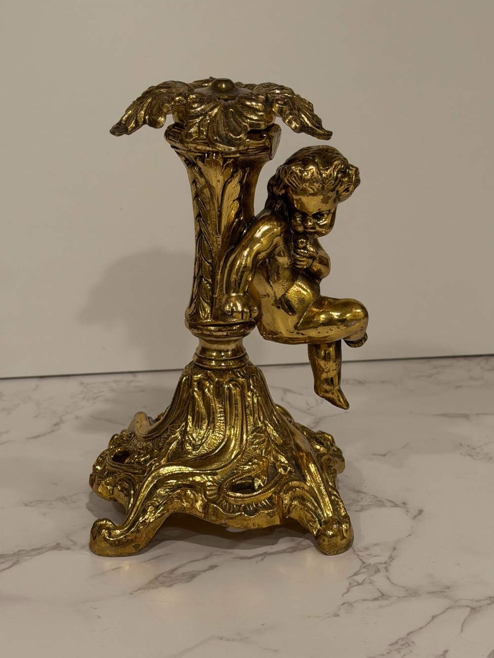 Vintage Cherub Figural Metal Compote Base Stand Rococo style– Missing Bowl